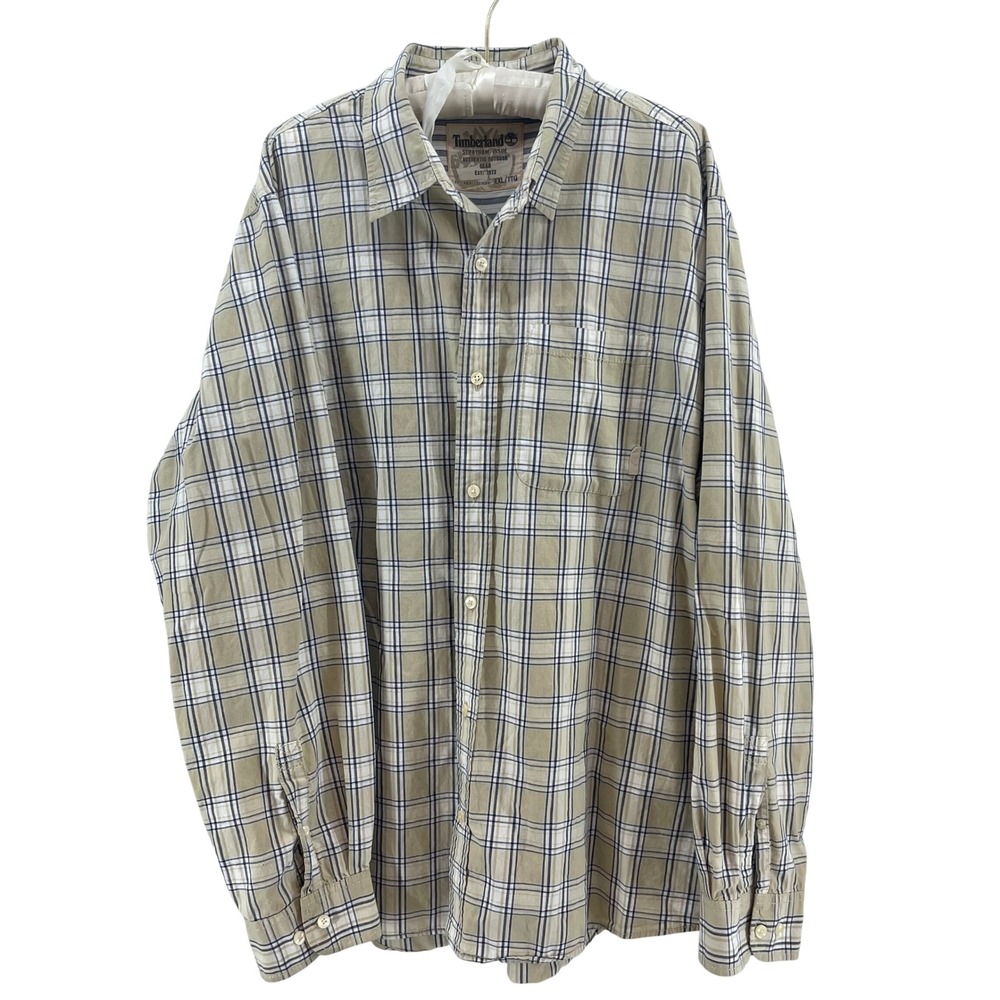 Timberland Stratham Issue Button Down Shirt Mens XXL Tan Plaid Outdoor Workwear